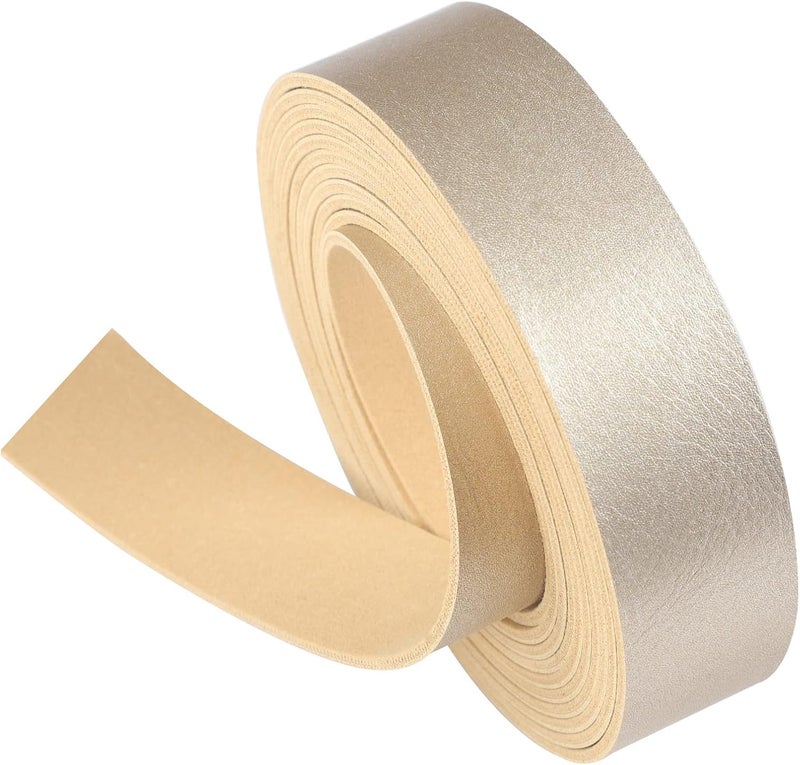 picheng Faux Leather Strap: 1 Inch Wide 100 Inches Long Leather Strips Soft Leather for DIY Craft Projects Leather Belt Strap Pet Collars Traction Ropes Tooling (Pearl Gold) - Image 1